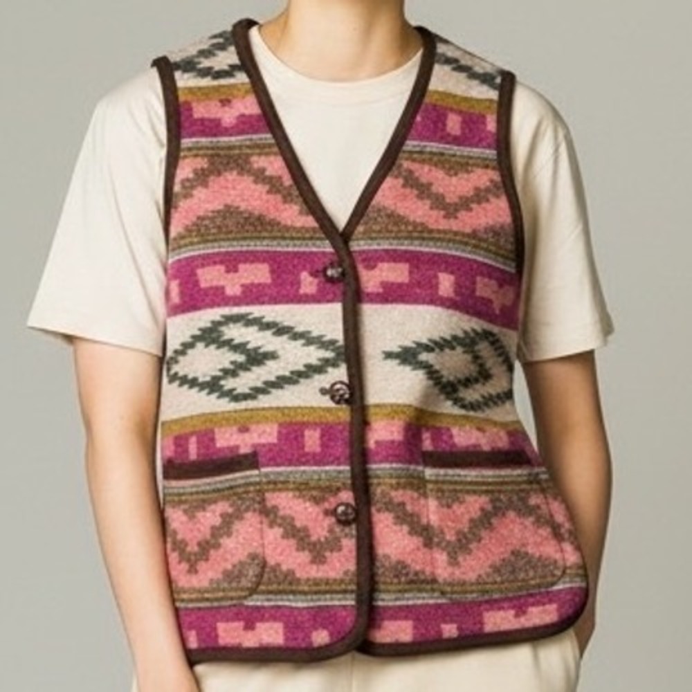 Mastina Womens VTG Southwestern Aztec‎ Woven Vest Pink Brown M cowgirl cabin